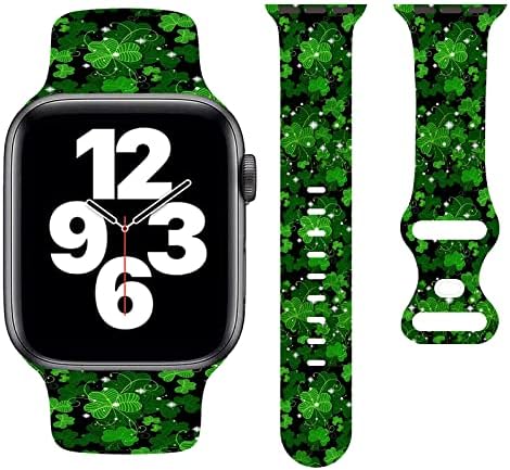 Banda de relógio do dia de São Patrício Compatível com Apple Watch, Ggreen Trefoil Strap Wrist Band Silicone Strap