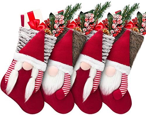 Skylety 4 peças Christmas Santa Gnome Meias 3D Gnome pendurado meias de Natal de Natal Gnome Setings para decoração de festa em