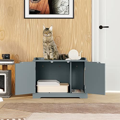 Gabinete da caixa de areia de gato em casa, móveis de caixa de areia de gato escondidos, bancada de bancada de madeira,