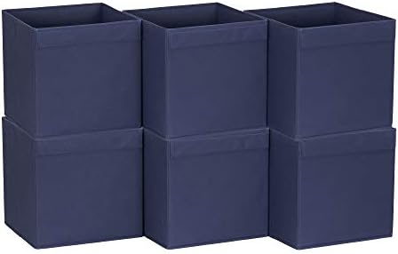 Fundamentos da família 87-1 Bincos de armazenamento de tecido dobrável | Conjunto de 6 cubos com alça de aba, azul marinho