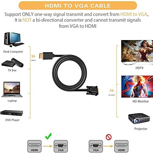 Fansipro HDMI para VGA Conversão Cable HDMI para VGA HD Video Converter HDMI para VGA Cable, 3M, Black