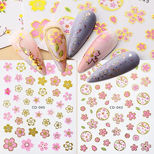 Cherry Blossom Uil Art Stickers 3D Decalques de unhas de flor rosa Floral Flor Blossom Design Auto adesivo da primavera Summer