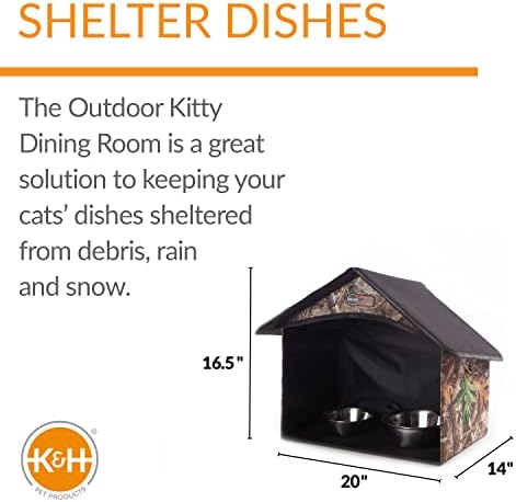 K&H Products Pet Products ao ar livre Kitty Dining Food e abrigo de água e café thermo-kitty aquecido, borda realtree