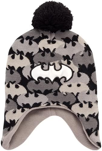 Warner Bros. Boys 'Batman Winter Hat - 2 Pack Superhero Pom Pom Beanie com retalhos de ouvido