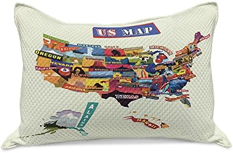 Ambesonne Wanderlust malha de colcha de travesseiros, mapa nos EUA mares e girassóis Atrações turísticas Jersey Cow