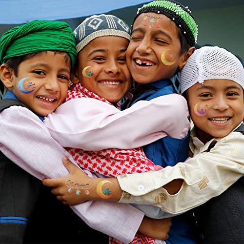 Eid Mubarak Tatuagem temporária para crianças, 10 lençóis adesivos de vinil islâmicos adesivos de tatuagem para crianças meninas garotas