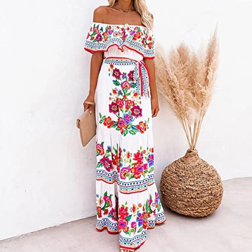 Vestidos maxi de ombro para mulheres de verão sem alças Boho Beach Dress Long Dress Floral Bandeau Elastic Holiday Dress
