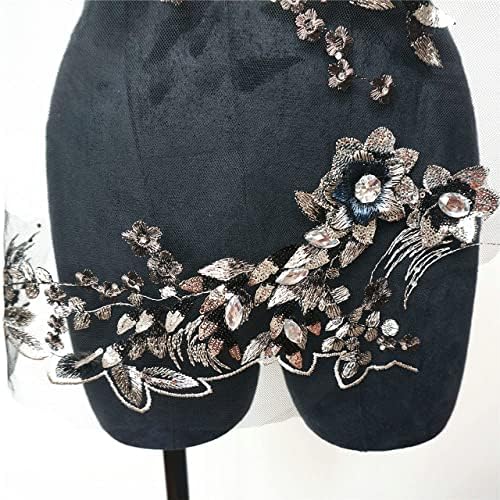 Ixueyu Fabric 3D Flores de miçangas remendam lantejoulas de shinestone Apliques de bordado Encontras de malha costurar em patch