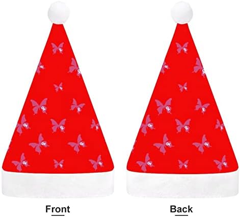 A conscientização do câncer de mama Butterfly Funnic Christmas Hat Papai Noel Hats Plexh Short com punhos brancos para