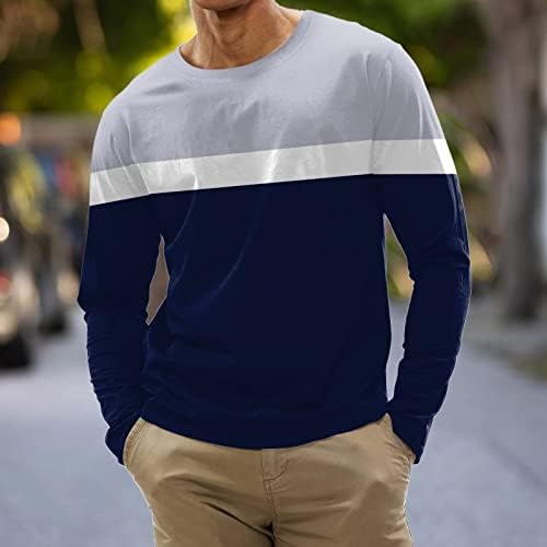 Camisetas esportivas masculinas xxbr, listra básica de colorblock colorblock de retalhos casuais Crewneck Sport Sports Athletic Fall