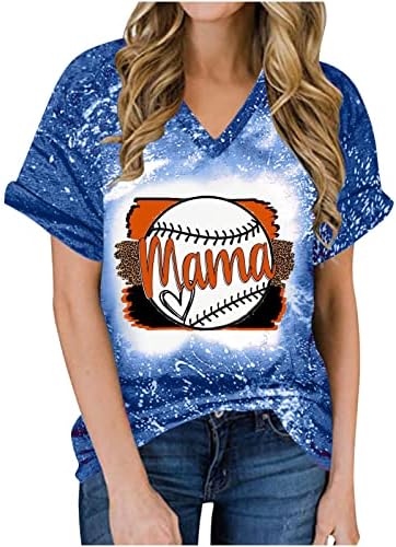 Camiseta mama mrgiinri beisebol para feminino 2023 Summer modaftball de manga curta Blusa de tampa branqueada Tops casual