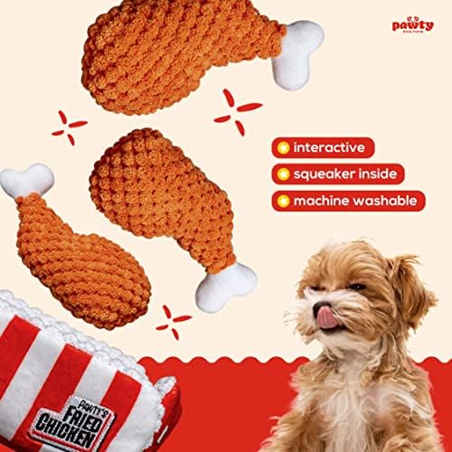 Brinquedos de cachorro pawty - pateta de frango frito brinquedo interativo - brinquedo de machufa no nariz com squeaker - jogo