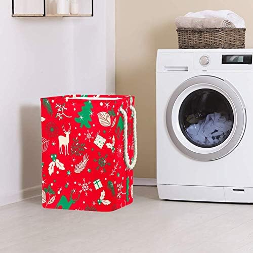 Feliz árvore de Natal folhas e veados em um cesto de roupas de roupas grandes de roupas de lavanderia grande 300d Oxford PVC para cobertores