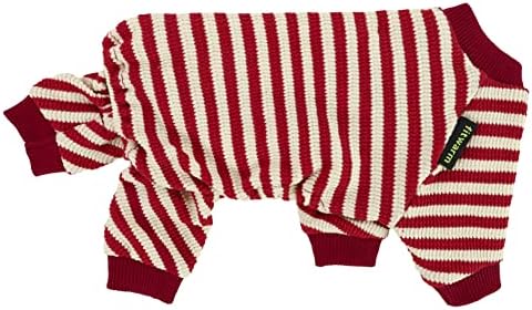 Pijama de cachorro listrado vermelho e branco em forma, roupas de cachorro para cães pequenos menino, macacão com pés, roupa de gato