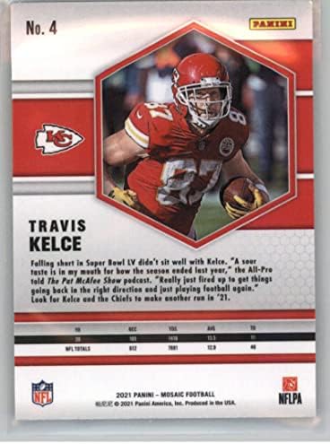 2021 Panini Mosaic 4 Travis Kelce Kansas City Chiefs NFL Football Trading Card