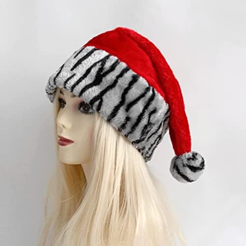 Qtmy zebra impressão leopardo natal chapéu de santa com lantejoulas de floco de neve dourado para adultos família natal ano