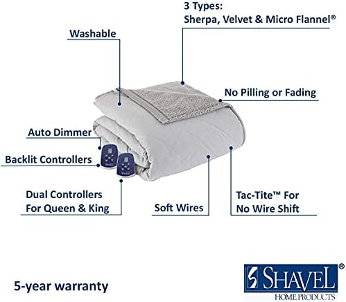 Shavel Produtos para casa Micro flanela em tamanho elétrico Clanto aquecido elétrico, 10 configurações de calor com timer e desligamento