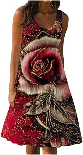 Mulheres colher vestido de tanque solto vestido de tanque para feminino 2023 Fashion Floral Graphics Vshirt Dress A-line Flare