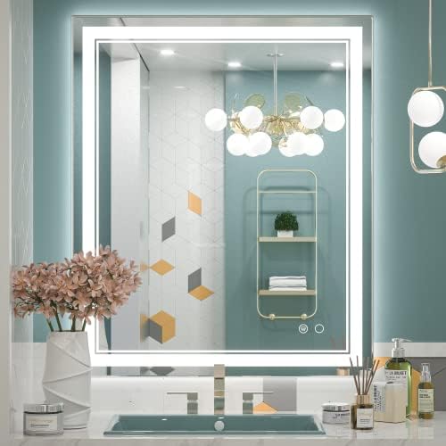 Keonjinn Mirror de banheiro LED, espelho de banheiro iluminado com luzes, espelho de vaidade de 36 polegadas de 36 polegadas,