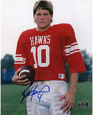 Brett Favre autografou/assinado Hancock High Hawks sem moldura 8x10 foto - tinta azul