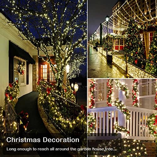 Luzes de Natal Zhouduidui ao ar livre, 800 luminárias de corda branca quentes de 330 pés, 8 de modo plug in d'água de decoração