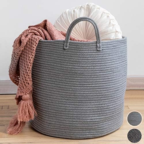 Xxl cesta de corda de algodão premium 18 x18 x16 - cesta grande para cobertores sala de estar - cesta de lavanderia