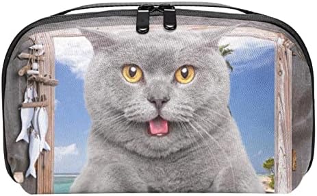 Carteira de bolsa de bolsa de viagem de estojo de caixa de transmissão de caixa USB Acessório de bolso zíper, janela gato de castanha