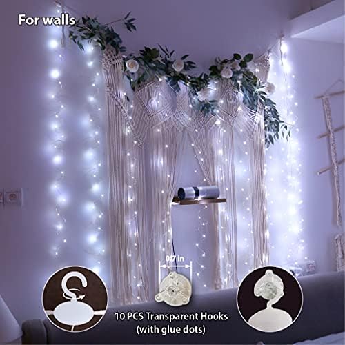 Luzes de fadas de cortina branca barokee com remoto para quarto, 300 LED 8 modos plugue USB Luzes de cordas cintilantes para parede