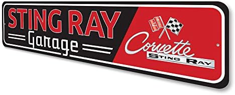 Sting Ray Garage Chevy Corvette Metal Sign, sinal de carro de novidade, decoração de garagem - 4 x 18 polegadas