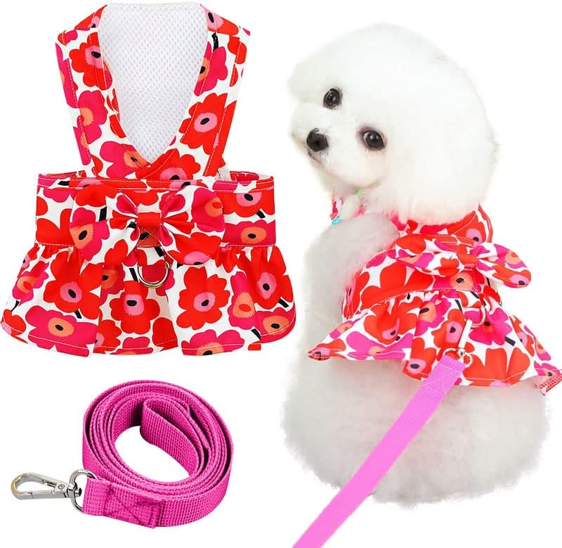 Vestidos de arnês de cães axiijgl para cães pequenos vestido de cachorro floral fofo colar girl girl law puppi princesa