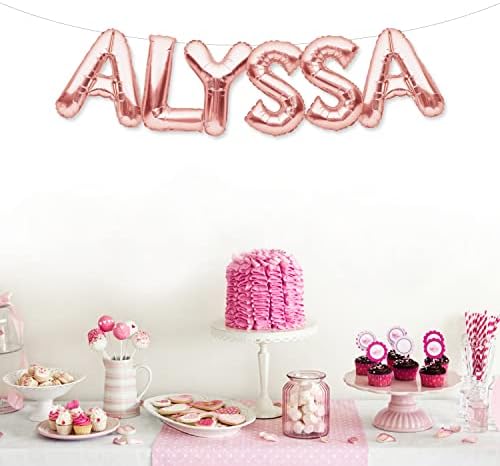 Partyforever Alyssa Balon Banner Big 16 polegadas Rose Rose Gold Foil Balloons Nome de cartas para mulheres e meninas decorações