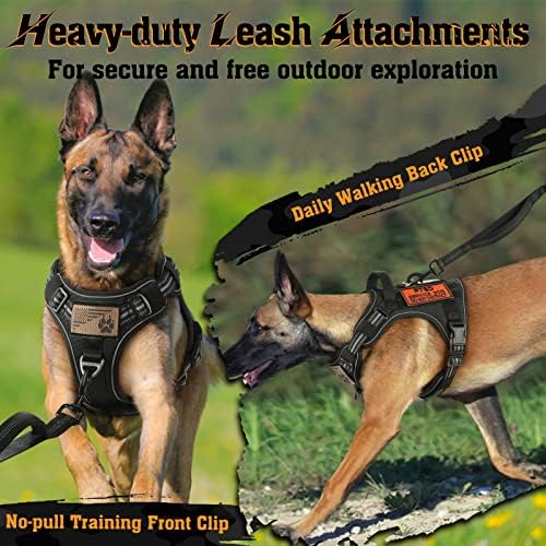 Rabbitgoo Tactical Dog Arnness para raças extras grandes, colete de serviço militar sem pual com tiras reflexivas e identificador
