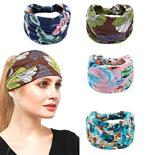 Comfysail 4 Bandas de cabeça de embalagem para feminino Bandas de cabeceira larga para mulheres que executam ioga na cabeça embrulhada