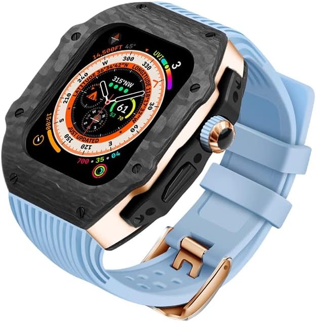 Kit de modificação de luxo Ekins para Apple Watch Ultra 49mm Case de fibra de carbono para iwatch 8 7 6 5 4 SE 45mm 44mm Fluorine