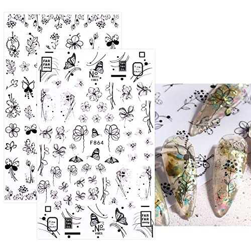 Jmeowio 10 lençóis adesivos de arte de borboleta adesivos de obras de arte autoadesiva pegatinas uñas suprimentos de unhas brancas