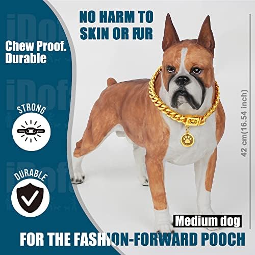 Idofas Dog Chain Collars Cuban Link Collar Design Fivele com Bell & Dog Tag Dog Aço de aço inoxidável colar de cachorro de 10 mm