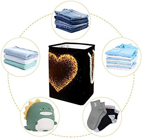 Golden Golden Glitter Heart Background Background Laundry Tester com alças grandes cestas dobráveis ​​para lixeira,