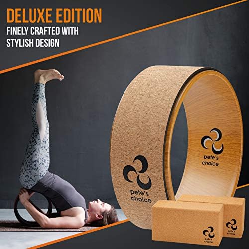 PETE's Choice Cork Yoga Wheel, Cork Yoga Blocks - Tijolos de ioga de alta densidade de alta densidade. Ebook bônus e cinta