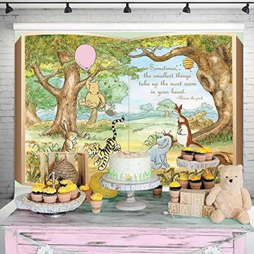 Classic Winnie Bear Book Giant Livro de cenário vintage Pooh cem acres de madeira com balão de balão rosa Decorações de festas