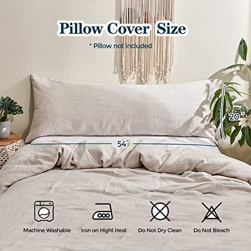 Tampa de travesseiro corporal simples e opulência 20 x 54, de linho puro, ultra macio e respingível, travesseiro corporal
