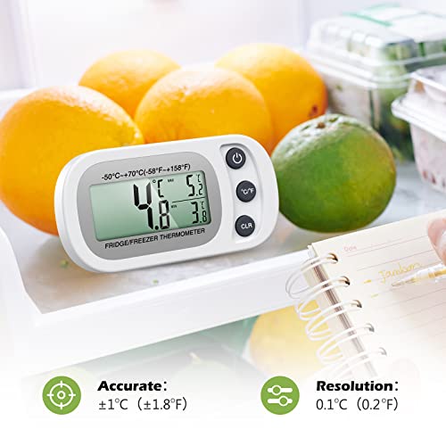 Termômetro de geladeira digital Keekit, 2 pacote de pacote de freezer atualizado com tela LCD, switch ℃/℉, registro