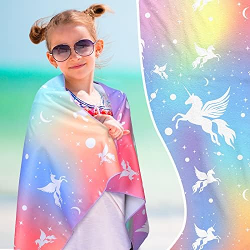 Yahenda 2 Pacote Rainbow Unicorn Beach Toalha para crianças Rápula de toalha de praia seca Toalha de banho Toalha de piscina