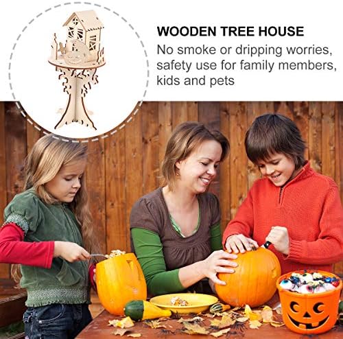 Aboofan 1pc Halloween Wooden Tree House Tabela criativa Tabela criativa LED Decoração de Halloween decoração Prop