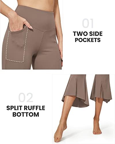 G4Free Womens Capri Pants Flare Leggings Ruffle Bottom Bootcut Yoga Dress Pant with Pockets Casual