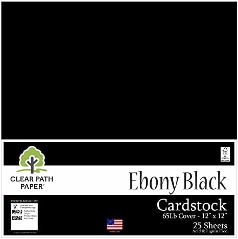Cardstock preto de ébano - 12 x 12 polegadas - 65 lb - 25 folhas - papel de caminho claro