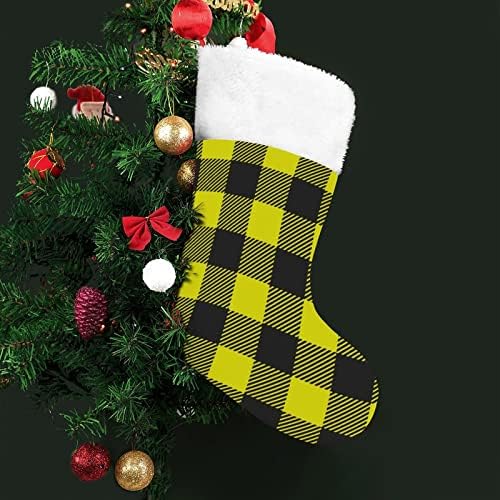 Amarelo e preto Checked Christmas penduradas meia
