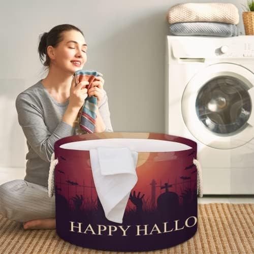 Túmulo de Halloween Night 03 Grandes cestas redondas para cestas de lavanderia de armazenamento com alças cestas de armazenamento