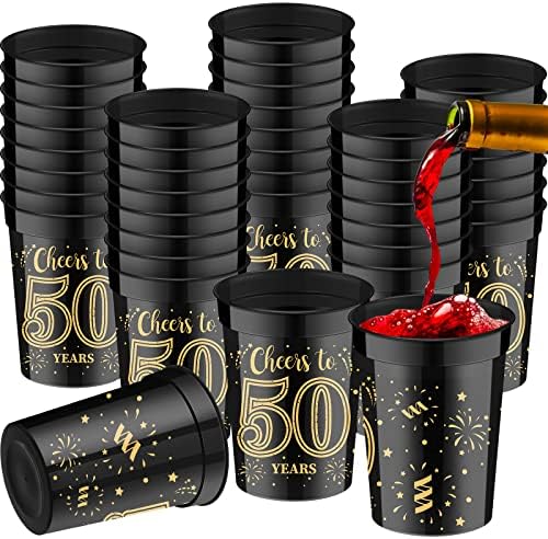Pacote de 40 xícaras de aniversário de 50º aniversário Cheers a 50 anos de festa de aniversário Copas de ouro e copos