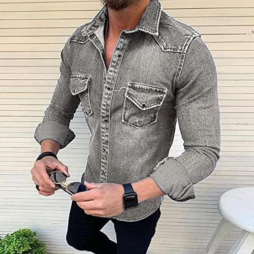 Jaqueta para manga comprida de manga longa masculina casaco de carga outono de inverno retro botão simples jeans jeans Outwear