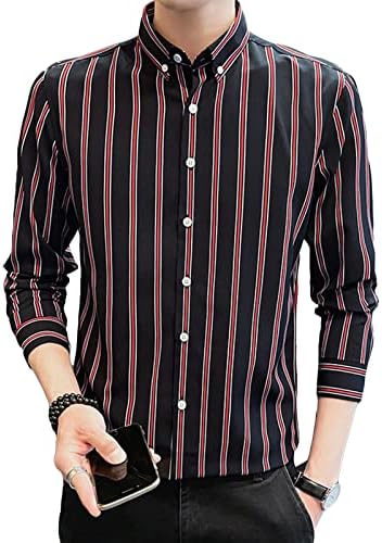 DGHM-JLMY MEN Spring Spring Striped Manga longa Camisa de manga longa com camisa de moda listrada de algodão casual